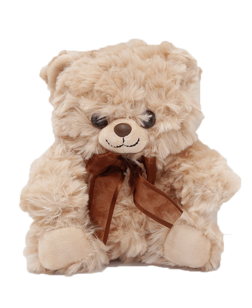 7 inchH tan plush bear with a brown bow