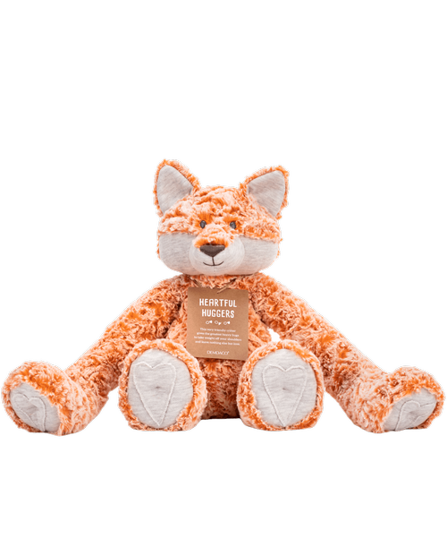 Sometimes we just need a hug. This 17.5 inchH soft stuffed fox is a great companion for any child. The 5lb weight of this stuffed toy helps ease anxiety. Gift baby their first stuffed animal with this adorable friend. Sentiment: This very friendly critter gives the greatest heavy hugs to take weight off your shoulders and leave nothing else but love. Care Instructions: Surface Washable. Materials: polyester, glass bead