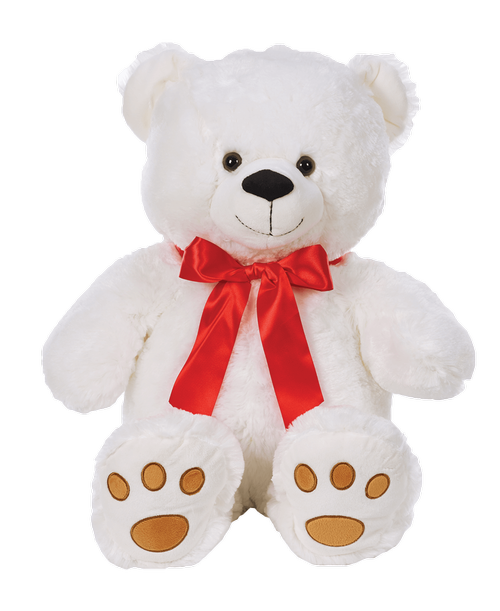 28 inch white plush bear (18 inch Sitting) with a red bow.