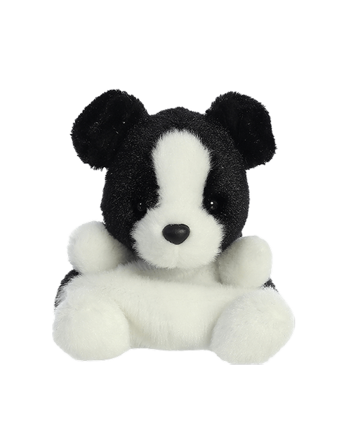 5 inch black and white plush Brody Collie