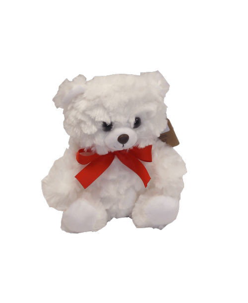 7 inchH white plush bear with a red bow