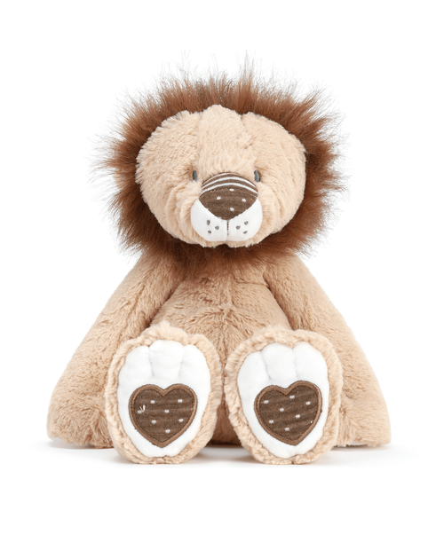 The Pride & Joy line features lion-themed décor for expressing your love and support of a child. The 12 inch Leonard the Lion Plush is an adorable and inspiring pal. Has a long, fuzzy mane and sits up by itself. Suits animal, lion, boy, and yellow nurseries. Made of soft and fuzzy materials. Give as a shower, newborn, holiday, or anytime gift.