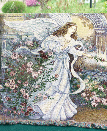 Lena captures the ethereal beauty of angels in inchAngel of Love inch. This lovely messenger's delicate iridescent wings guide her effortlessly to her destination as she floats along a magnificent rose-lined garden path captured here in our Tapestry Throw. Size: 51 inch x 68 inch