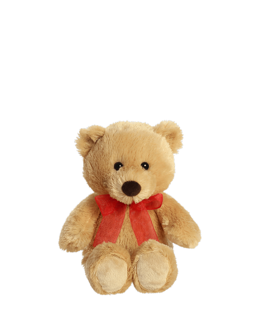 10.5 inch tan plush bear with a red bow (Aurora 50319)