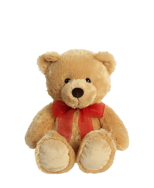 15 inch tan plush bear with a red bow (Aurora 50320)