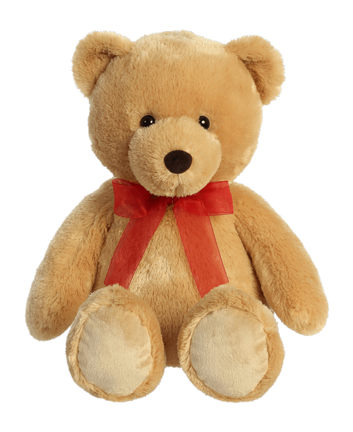 22 inch tan plush bear with a red bow (Aurora 50321)