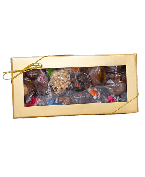 8oz (1/2 pound) candy gift box with an assortment of individually wrapped gourmet Waggoner chocolates.