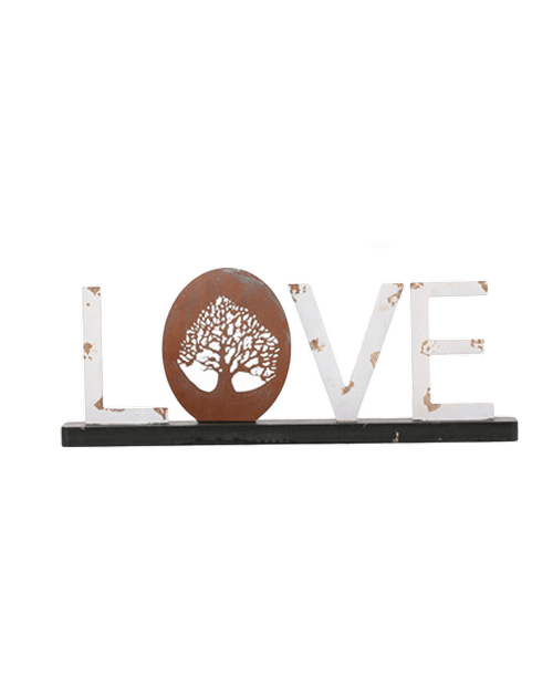 Metal Rust LOVE Stand with a Tree Design 8.75 inchH x 26.75 inchW x 2.5 inchD