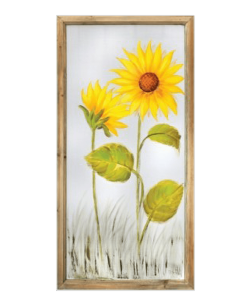 19.5 inch x 40 inch frame with painted sunflowers on a screen back- Side Flower Facing Right