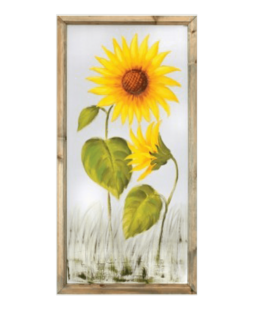 19.5 inch x 40 inch frame with painted sunflowers on s screen a back - Side Flower Facing Left