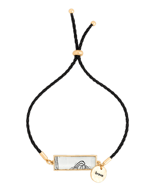 ncorporate inspiration throughout the day with the ArtLifting Bracelet-Black and White. Crafted by a talented designer, this bracelet boosts neutral imagery and a sweet charm 'Brave', with an adjustable strap for easy wearing. A unique gift for her, or a little sweet something for yourself! Size: 1/4 inchw x 1 inchlong pendant with 5 inchlong chain (adjustable); Created by Cheryl Kinderknecht