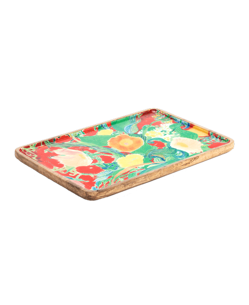 Specially designed by a talented artist, the ArtLifting Medium Tray - Floral Stripes is a gift that not only gives back to the community, but is a special item that will beautifully decorate any space with a unique, heart-warming story. The 13 inchx 9 inch, mango wood tray can be displayed, used or hung up! A wonderful housewarming, birthday or just because gift. Or treat yourself to a little something special. Created by Alicia Sterling Beach - Utilizing themes of abstraction and symmetry, Alicia creates harmony and balance. Despite chronic pain, Alicia focuses on her desire to bring forth beauty through art. - Materials: mango wood - Care Instructions: Wipe with soft cloth, Decorative Use - Hanger Style: keyhole