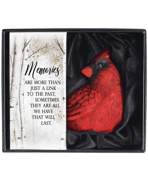 3 inchH x 3.5 inchW x 2 inchD Memories Gift Boxed Cardinal with sentiment on box 'Memories are more than just a link to the past, sometimes they are all we have that will last. inch