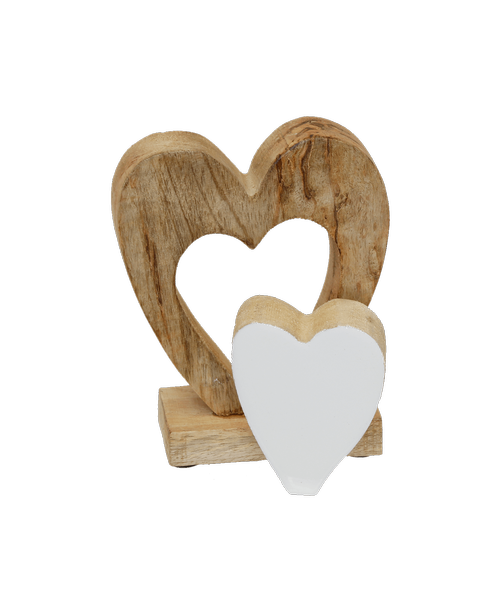Wooden natural heart with a removable white heart - 5 x 4.5 x 2