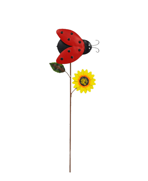Metal Lady Bug and Sunflower - 18 inchH with stake x 6 inchW 