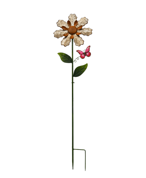 Metal flower with a butterfly - Overall 48 inchH with stake x 12 inchW 