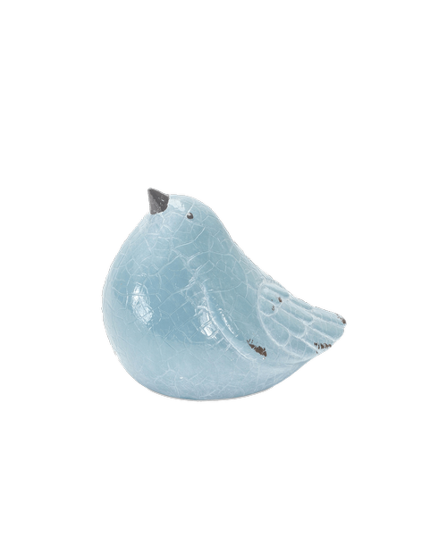 A 4.5 inch terra cotta blue bird with a crackle design