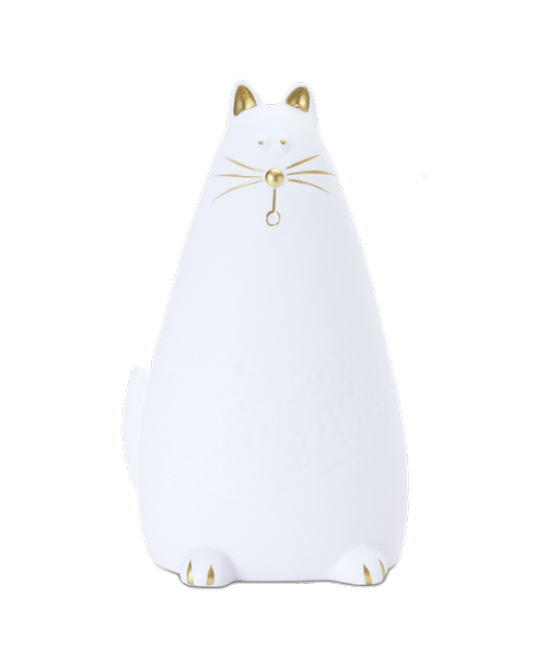 Resin white cat with gold accents 6.5 inchH