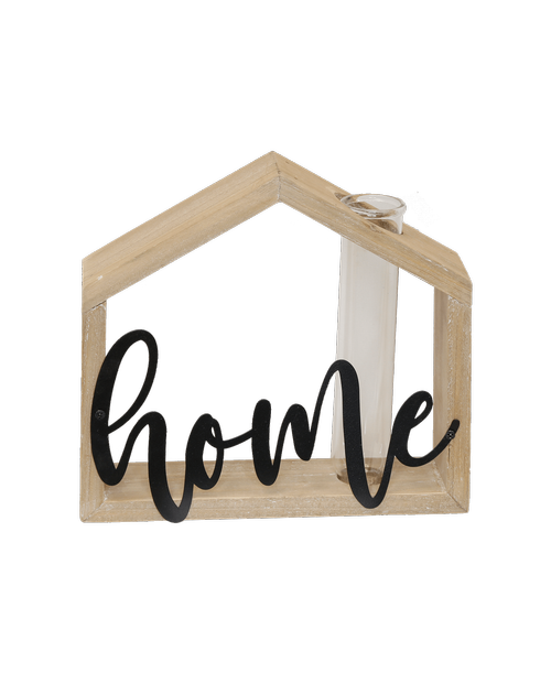 6.75 inchH x 7.5 inchW Wood Home shaped Stand with 'Home' in black
