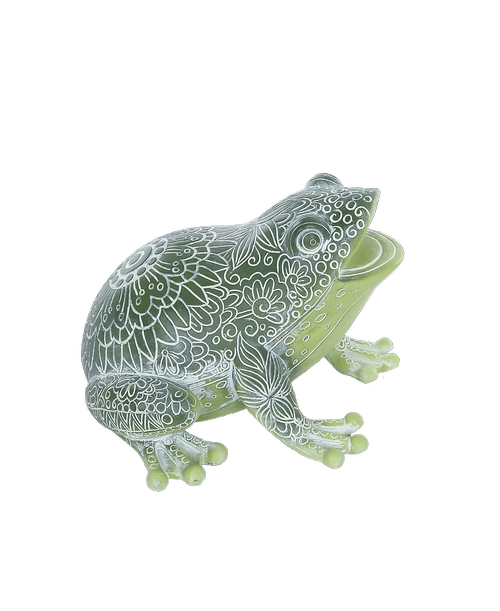Decorative Resin Green and White Garden Frog with head up and mouth open 3.5 inchH x 6.25 inchW x 6 inchD