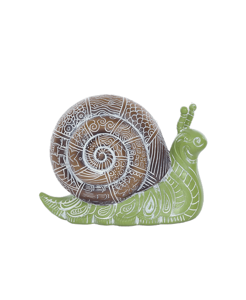 Decorative Resin Garden Snail 5 inchH x 6.5 inchW x 3.5 inchD - Green with Brown Shell