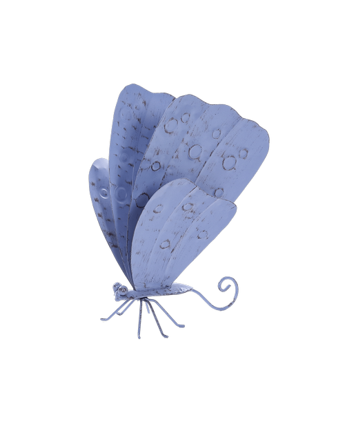 Metal Periwinkle Standing Butterfly. 9 inchH x 10.25 inchW x 6.25 inchD 