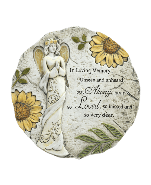 10.75 inchD Angel Stepping Stone with saying 'In loving memory…unseen and unheard but Always near, so Loved, so missed and so very dear.'
