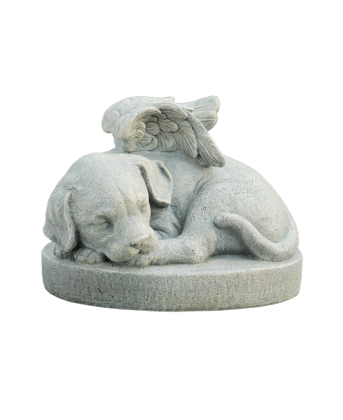 7.5 inchH x 10 inchL Dog with wings sleeping on a stand - Resin