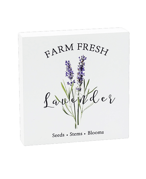 Farm Fresh Lavender wood block - 5 inchH x 5 inchW x 1 inchD