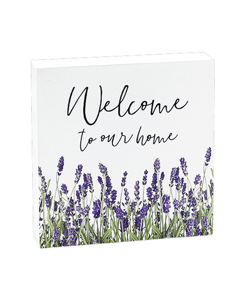 Welcome to our home wood block with a Lavender design 5 inchH x 5 inchW x 1 inchD