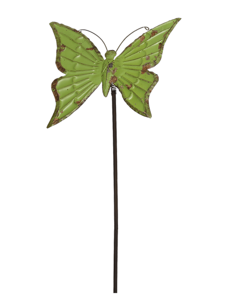 54 inchH x 1 inchW x 12.5 inchD Metal Butterfly Garden Stake, Green