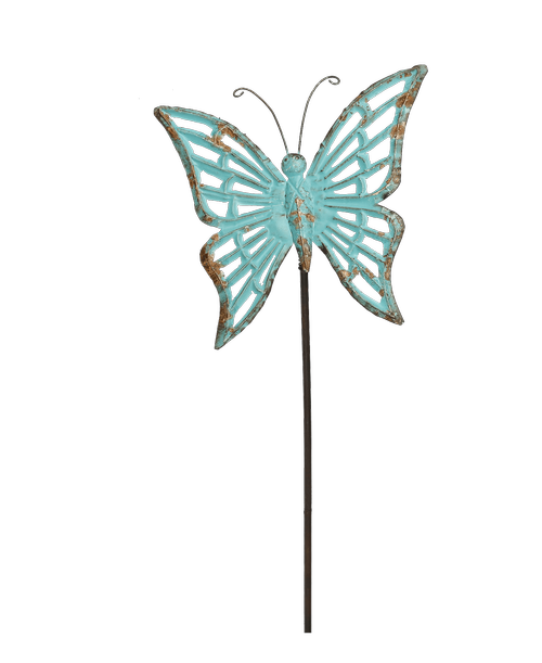 54 inchH x 1 inchW x 12.5 inchD Metal Butterfly Garden Stake, Blue