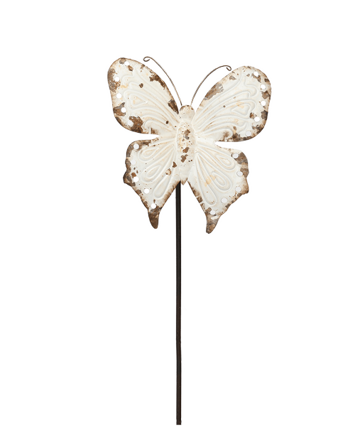 54 inchH x 1 inchW x 12.5 inchD Metal Butterfly Garden Stake, White