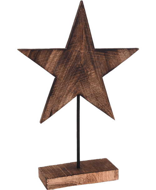 15 inch x 10 inch x 3 inchD wood burnt star on base