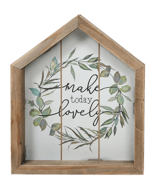 9.75 inchH x 8 inchW x 1.5 inchD Wood Word Wreath House Frame with saying 'Make today Lovely