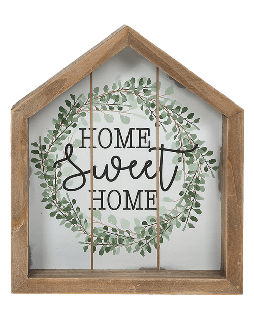 9.75 inchH x 8 inchW x 1.5 inchD Wood Word Wreath House Frame with saying 'Home Sweet Home'