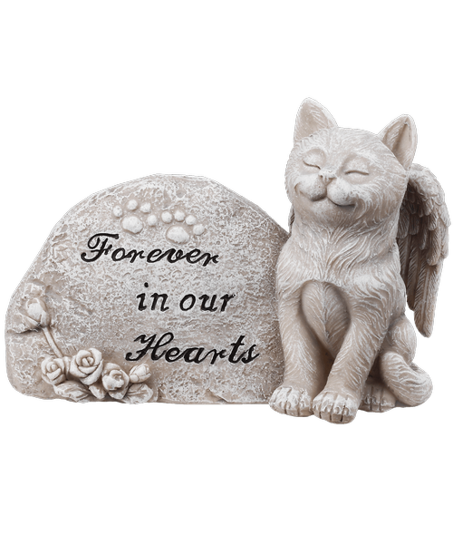 Memorial Plq w/ Cat 6 inchL x 4 inchH - Plaque reads 'Forever in our Hearts'
