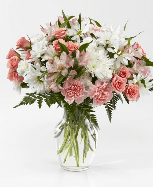 It's just, a little blush! Whoever you're sending theis bouquet to, your loved ones are sure to crush hard on these gorgeous pink and white shades. 17 inchhx14 inchw