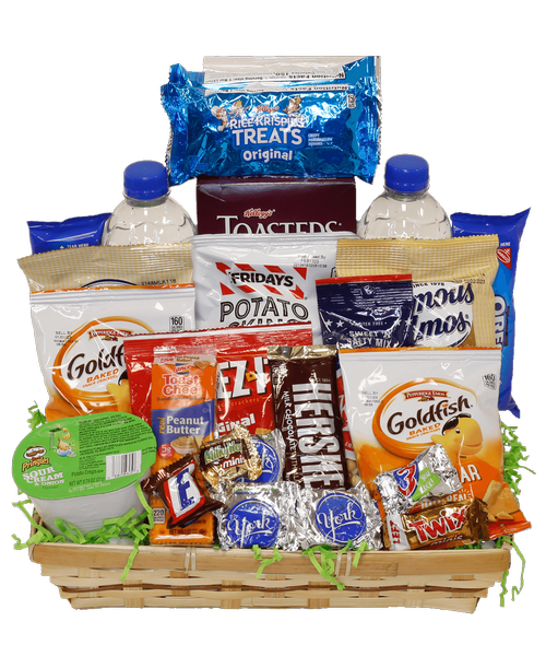 The perfect gift for the snacker in your life or an office bunch... a basket overflowing with a variety of goodies including crackers, cookies, candy, and more! (snack varieties may vary) 12 inchH x 12 inchW