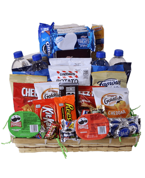 The perfect gift for the snacker in your life or an office bunch... a basket overflowing with a variety of goodies including crackers, cookies, candy, and more! (snack varieties may vary) 12 inchH x 14 inchW