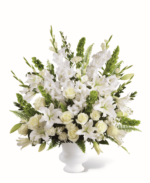 Our local florists combine soft, elegant and serene blooms t create our Morning Stars Arrangement. It features a collection of lilies, stock and roses in an array of ivory and white shades. Whether you’re celebrating the memory of a dear friend or cherished loved one, each bloom is the perfect expression of your sympathy. 
- Details:
Good arrangement is approximately 36 inchH x 30 inchW 
Better arrangement is approximately 40 inchH x 32 inchW 
Best arrangement is approximately 45 inchH x 36 inchW