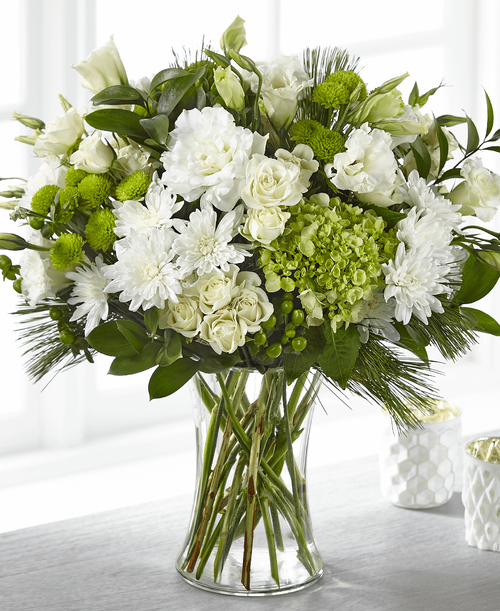 Our Thoughtful Sentiments Bouquet offers symbolic white and green flowers t share your reverence. This stunning arrangement is crafted with hydrangea, lisianthus and spray roses t serve as a thoughtful reminder of your support and love. This bouquet is best fit t share your sympathies in their home or residence. 
- Details:
Good bouquet is approximately 17 inchH x 14 inchW 
Better bouquet is approximately 18 inchH x 15 inchW 
Best bouquet is approximately 19 inchH x 16 inchW 
